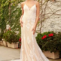 Nox Anabel H494 Long Fitted Lace Backless Wedding Dress V Neck Bridal Gown Destination 14 Nox Anabel H494 Long Fitted Lace Backless Wedding Dress V Neck Bridal Gown Destination