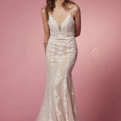 Nox Anabel H494 Long Fitted Lace Backless Wedding Dress V Neck Bridal Gown Destination 20 Nox Anabel H494 Long Fitted Lace Backless Wedding Dress V Neck Bridal Gown Destination