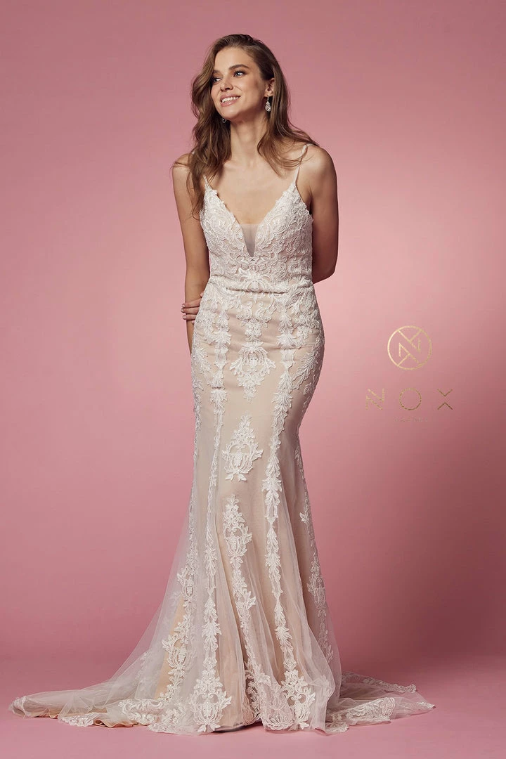 Nox Anabel H494 Long Fitted Lace Backless Wedding Dress V Neck Bridal Gown Destination 11 Nox Anabel H494 Long Fitted Lace Backless Wedding Dress V Neck Bridal Gown Destination