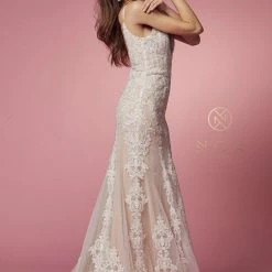 Nox Anabel H494 Long Fitted Lace Backless Wedding Dress V Neck Bridal Gown Destination 19 Nox Anabel H494 Long Fitted Lace Backless Wedding Dress V Neck Bridal Gown Destination