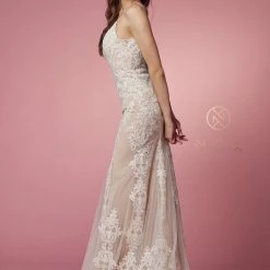 Nox Anabel H494 Long Fitted Lace Backless Wedding Dress V Neck Bridal Gown Destination 17 Nox Anabel H494 Long Fitted Lace Backless Wedding Dress V Neck Bridal Gown Destination