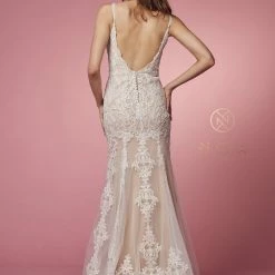 Nox Anabel H494 Long Fitted Lace Backless Wedding Dress V Neck Bridal Gown Destination 15 Nox Anabel H494 Long Fitted Lace Backless Wedding Dress V Neck Bridal Gown Destination