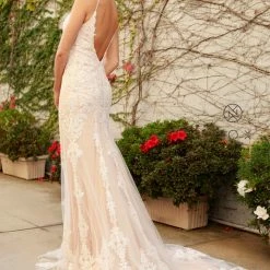 Nox Anabel H494 Long Fitted Lace Backless Wedding Dress V Neck Bridal Gown Destination
