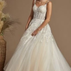 Nox Anabel JH925 Long A Line Ballgown Wedding Dress Sheer Lace Off The Shoulder Bridal Gown Ballgown Dresses