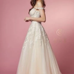 Nox Anabel JH925 Long A Line Ballgown Wedding Dress Sheer Lace Off The Shoulder Bridal Gown Ballgown Dresses