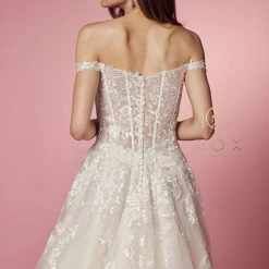 Nox Anabel JH925 Long A Line Ballgown Wedding Dress Sheer Lace Off The Shoulder Bridal Gown Ballgown Dresses