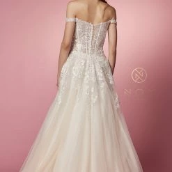 Nox Anabel JH925 Long A Line Ballgown Wedding Dress Sheer Lace Off The Shoulder Bridal Gown Ballgown Dresses