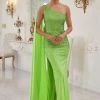 Nox Anabel E1039 Long Fitted Neon One Shoulder Prom Dress Pageant Cape Formal Gown Backless Dresses