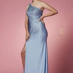 Nox Anabel E1039 Long Fitted Neon One Shoulder Prom Dress Pageant Cape Formal Gown Backless Dresses