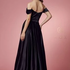 Nox Anabel R1032 Long Satin Formal Off The Shoulder Evening Dress Pockets Prom Gown