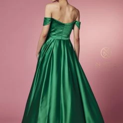 Nox Anabel R1032 Long Satin Formal Off The Shoulder Evening Dress Pockets Prom Gown