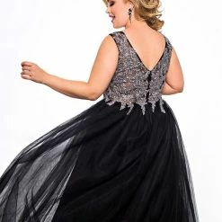 Sydney's Closet SC7298 Sleeveless Tulle Prom Dress Ball Gown Plus Sized Lace Top SC 7298 10 Sydney's Closet SC7298 Sleeveless Tulle Prom Dress Ball Gown Plus Sized Lace Top SC 7298