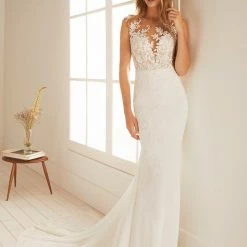 Mermaid Dresses White One Bridal OCALA Pronovias Wedding Dress Illusion Tulle Sheer Gown