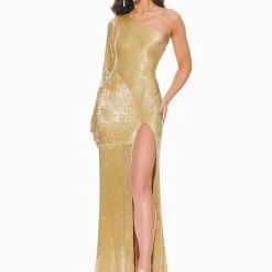 Ashleylauren Ashley Lauren 11048 Liquid Beaded One Shoulder Evening Pageant Gown