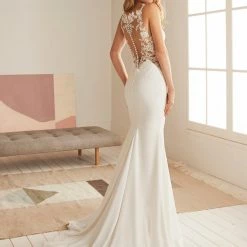 In Stock White One Bridal OKAPI Size 12 Pronovias Wedding Dress Sheer Lace Sexy Mermaid Gown Mermaid Dresses
