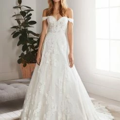 In Stock White One Bridal OLIOLA Size 16 Pronovias Wedding Dress Lace Off The Shoulder A Line Gown