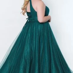 In Stock Sydney's Closet SC7323 Size 16 Glitter Tulle Prom Dress A Line High Neckline Ball Gown SC 7323 Ballgown Dresses