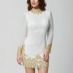 Discontinued Primavera Couture 3320 Long Sleeve High Neckline Cocktail Dress Sequins Homecoming