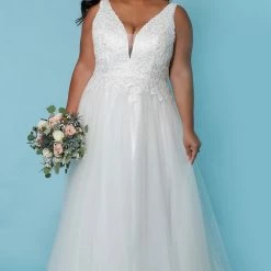 Sydney's Closet SC5270 Aline Wedding Dress Lace V Neckline Sleeveless SC 5270 Anne Marie Corset Dresses