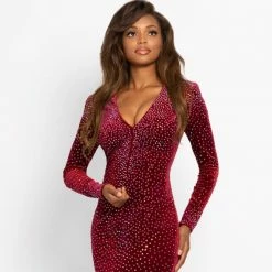 Johnathan Kayne 2045 Crystal Velvet Long Sleeve Prom Dress Pageant Gown With Train Long Sleeve Dresses