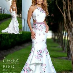 In Stock Envious Couture 1012 Size 4 Floral Print Mermaid Prom Dress Cutouts Mermaid Dresses