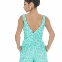 In Stock Ashley Lauren 4286 Size 8 Short Sequin Romper Pockets Prom Pageant V Neck Jumpsuits & Rompers