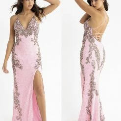In Stock Primavera Couture 3211 Neon Pink Size 10 Sequin Prom Dress Pageant Gown Evening Formal Wear Side Slit Backless Dresses
