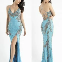 In Stock Backless Dresses Primavera Couture 3211 Size 6 Sequin Prom Dress Pageant Gown Evening Formal Wear Side Slit