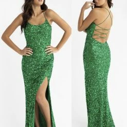 Primavera Couture 3290 Prom Dress Sequins Long Fitted Tie Back Scoop Neckline Corset Dresses