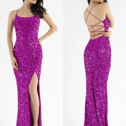 Primavera Couture 3290 Prom Dress Sequins Long Fitted Tie Back Scoop Neckline Corset Dresses