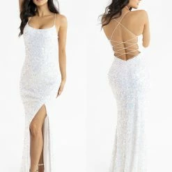 Primavera Couture 3290 Prom Dress Sequins Long Fitted Tie Back Scoop Neckline Corset Dresses