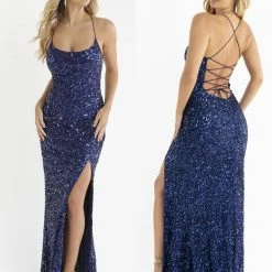 Primavera Couture 3290 Prom Dress Sequins Long Fitted Tie Back Scoop Neckline Corset Dresses