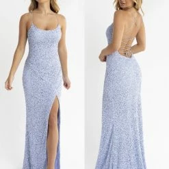 Primavera Couture 3290 Prom Dress Sequins Long Fitted Tie Back Scoop Neckline Corset Dresses