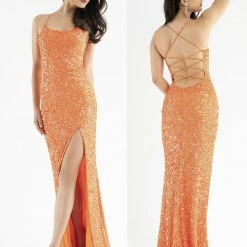 Primavera Couture 3290 Prom Dress Sequins Long Fitted Tie Back Scoop Neckline Corset Dresses