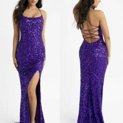 In Stock Primavera Couture 3290 Size 0 Fuchsia Prom Dress Sequins Long Fitted Tie Back Scoop Neckline 167 In Stock Primavera Couture 3290 Size 0 Fuchsia Prom Dress Sequins Long Fitted Tie Back Scoop Neckline