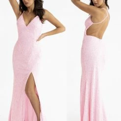In Stock Primavera Couture 3291 Pink Long Fitted Backless Sequin Prom Dress Formal Evening Gown Size 2
