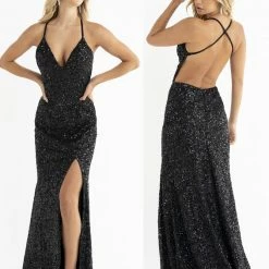 Sequin Dresses Primavera Couture 3291 Long Fitted Backless Sequin Prom Dress Formal Evening Gown