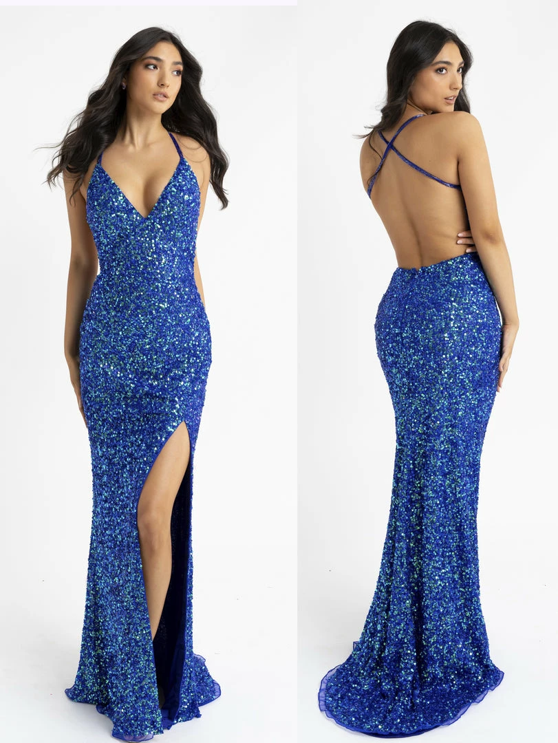 In Stock Backless Dresses Primavera Couture 3291 Blue Prom Dress Sequins V Neckline Fitted Side Slit Backless Sizes 00, 2, 4, 8, 12, 14 7 In Stock Backless Dresses Primavera Couture 3291 Blue Prom Dress Sequins V Neckline Fitted Side Slit Backless Sizes 00, 2, 4, 8, 12, 14