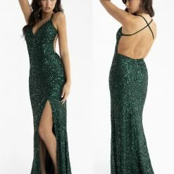 Sequin Dresses Primavera Couture 3291 Long Fitted Backless Sequin Prom Dress Formal Evening Gown