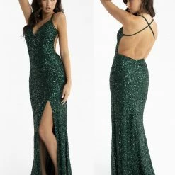 In Stock Primavera Couture 3295 Size 2 Fuchsia Prom Dress Sequins V Neckline Backless Slit Backless Dresses