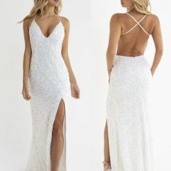 In Stock Primavera Couture 3291 AB Ivory Prom Dress Size 6 Long Fitted Backless Sequin Formal Evening Gown Backless Dresses 53 In Stock Primavera Couture 3291 AB Ivory Prom Dress Size 6 Long Fitted Backless Sequin Formal Evening Gown Backless Dresses