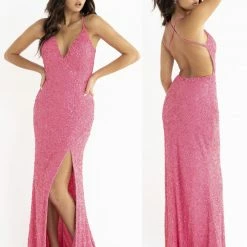 Sequin Dresses Primavera Couture 3291 Long Fitted Backless Sequin Prom Dress Formal Evening Gown