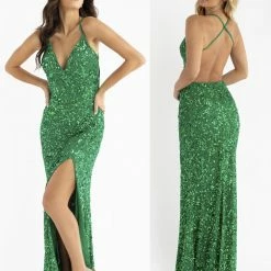In Stock Backless Dresses Primavera Couture 3295 Size 4, 6, 8 Emerald Prom Dress V Neckline Sequins Backless Slit Formal Evening Gown 55 In Stock Backless Dresses Primavera Couture 3295 Size 4, 6, 8 Emerald Prom Dress V Neckline Sequins Backless Slit Formal Evening Gown