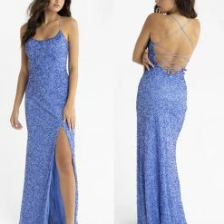 Backless Dresses Primavera Couture 3413 Scoop Neckline Beaded Sequins Prom Dress Open Back Slit 69 Backless Dresses Primavera Couture 3413 Scoop Neckline Beaded Sequins Prom Dress Open Back Slit