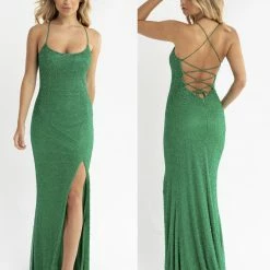 Sequin Dresses Primavera Couture 3413 Scoop Neckline Beaded Sequins Prom Dress Open Back Slit