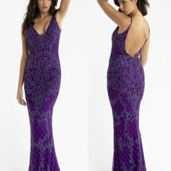 Primavera Couture 3433 Long V Neckline Sequin Prom Dress Embellished Straight Skirt 72 Primavera Couture 3433 Long V Neckline Sequin Prom Dress Embellished Straight Skirt