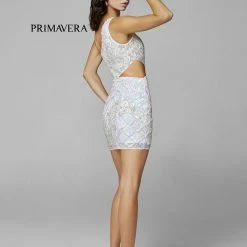 In Stock Primavera Couture 3504 Cocktail Dress One Shoulder Sequin Beaded Short Dress Size 2, 4 Nude/turquoise