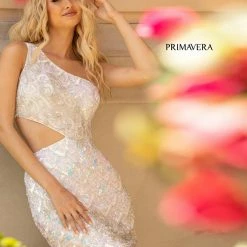 Primavera Couture 3504 Cocktail Dress One Shoulder Sequin Beaded Short Dress Sequin Dresses