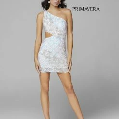 In Stock Primavera Couture 3504 Cocktail Dress One Shoulder Sequin Beaded Short Dress Size 2, 4 Nude/turquoise