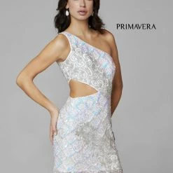 In Stock Primavera Couture 3504 Cocktail Dress One Shoulder Sequin Beaded Short Dress Size 2, 4 Nude/turquoise